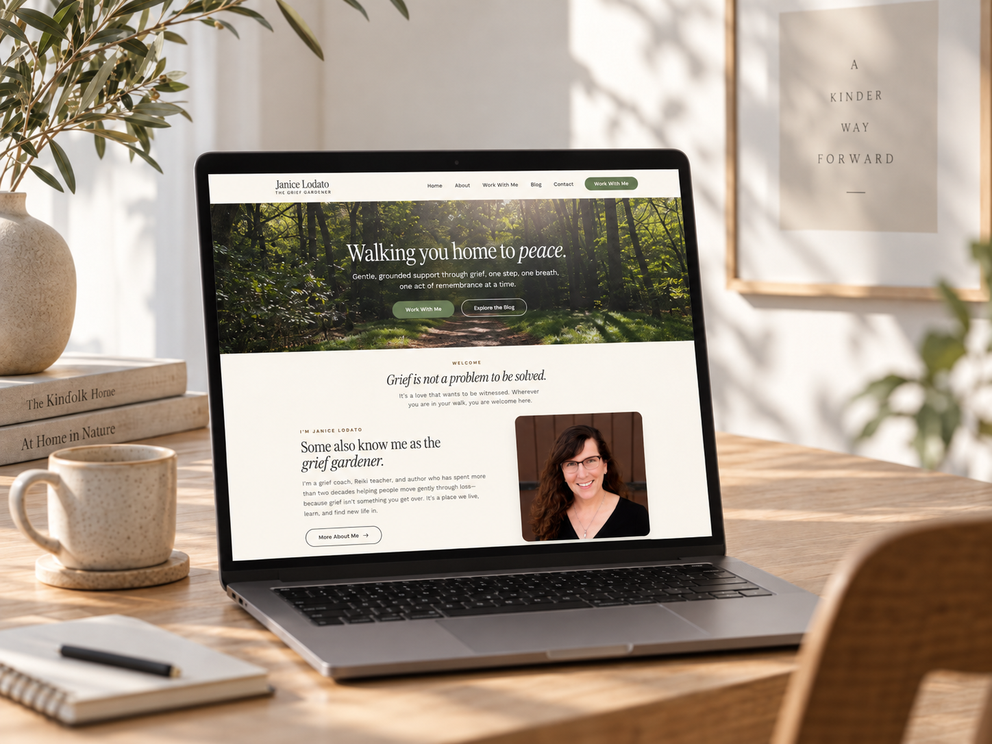 The Grief Gardener · Grief Coaching & Support website mockup shown on a laptop and phone
