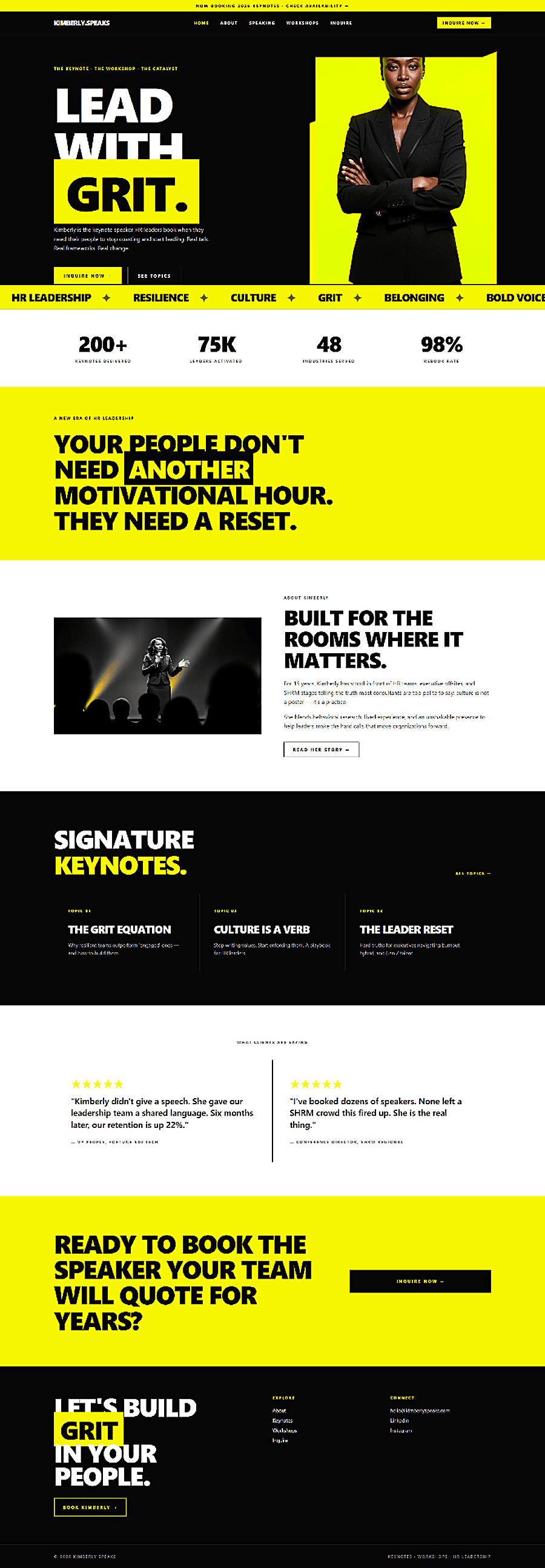Keynote Speaker website design — Booking inquiries Keynote Speaker custom website design by Three Day Launch — Booking inquiries